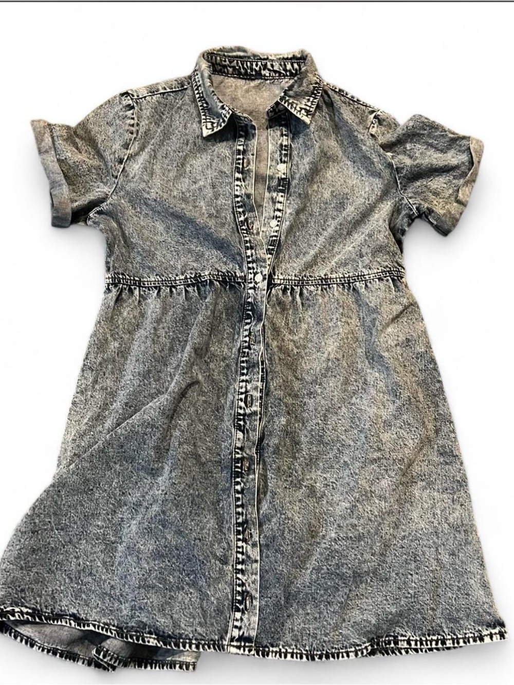 Casual Washed Blue Denim Shirt Dress
